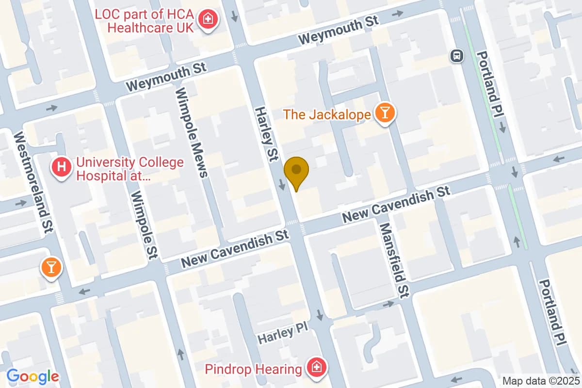 Map of Harley Street, London, showing the location of London Cartilage Clinic at number 66