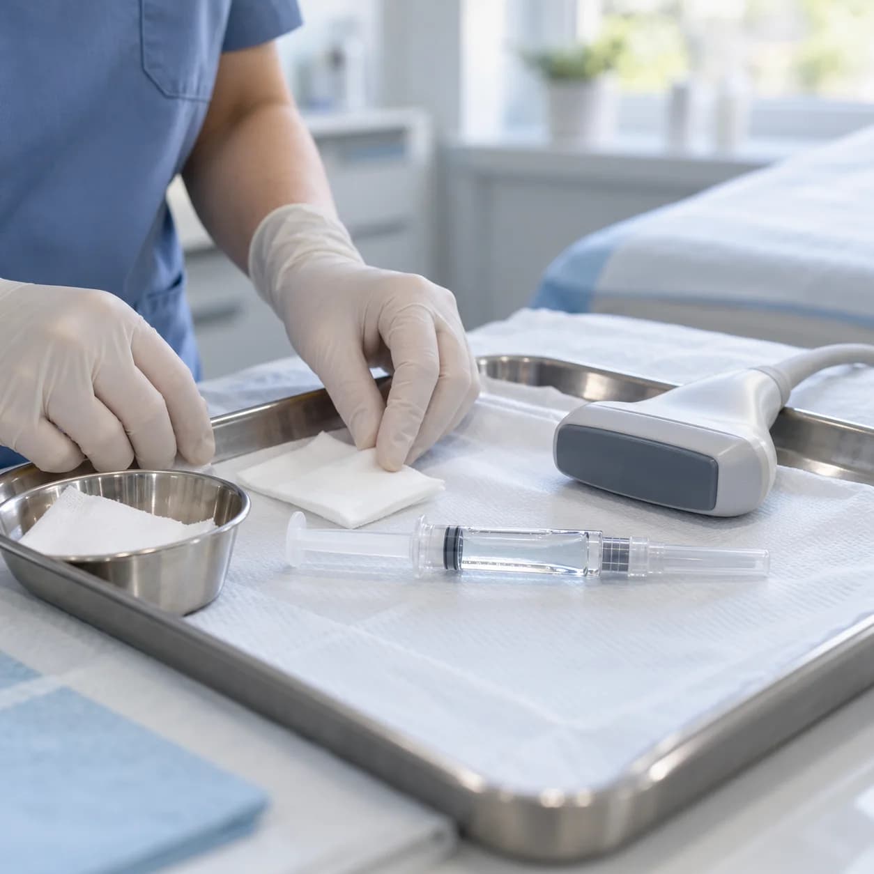 A clinical tray prepared for a joint injection