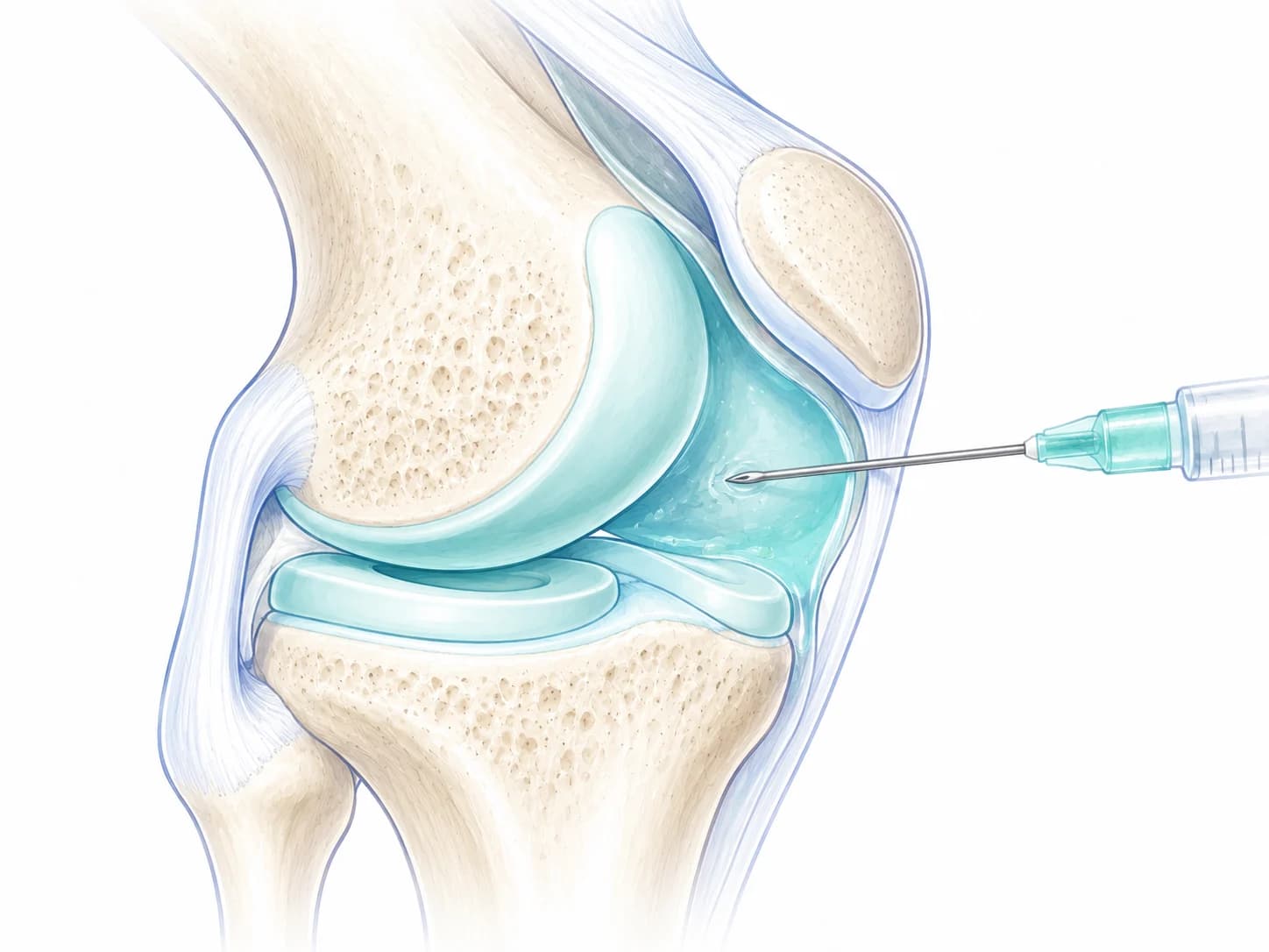 Illustration of an injection into the knee joint space