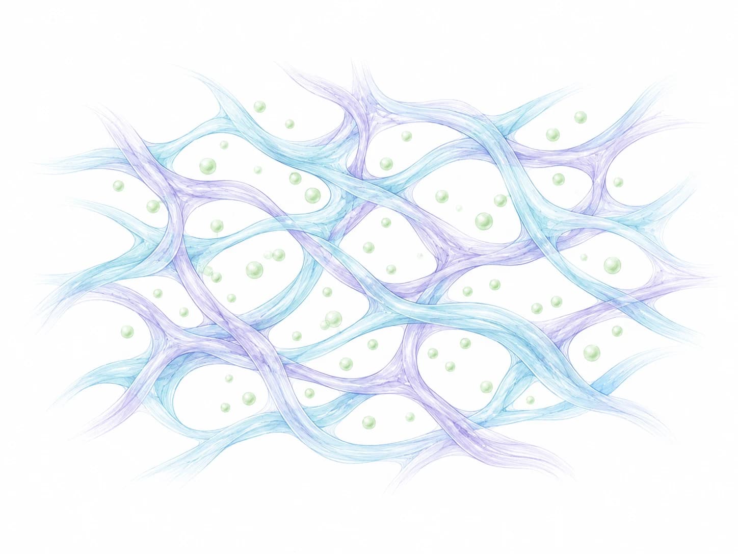 Illustration of two long polymer chains loosely associated in a network